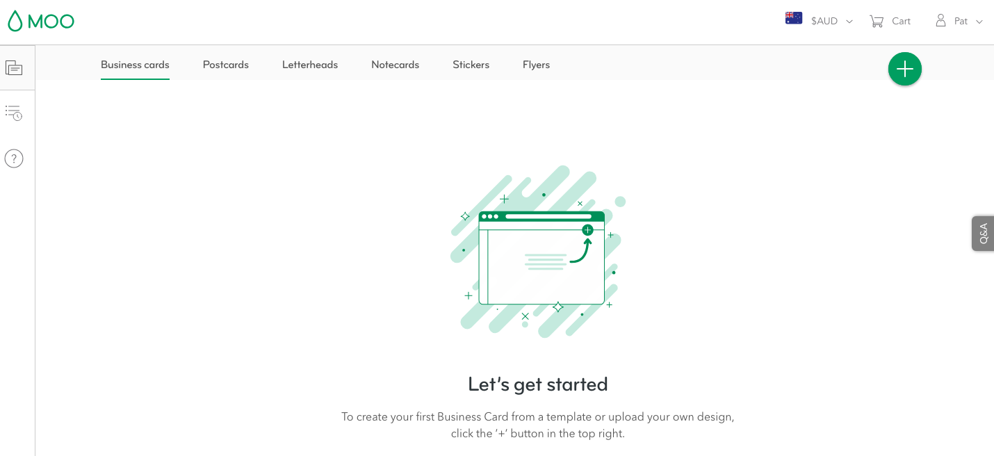 MOO account dashboard