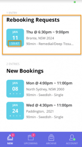 Blys massage therapist app - new offers - rebooking request