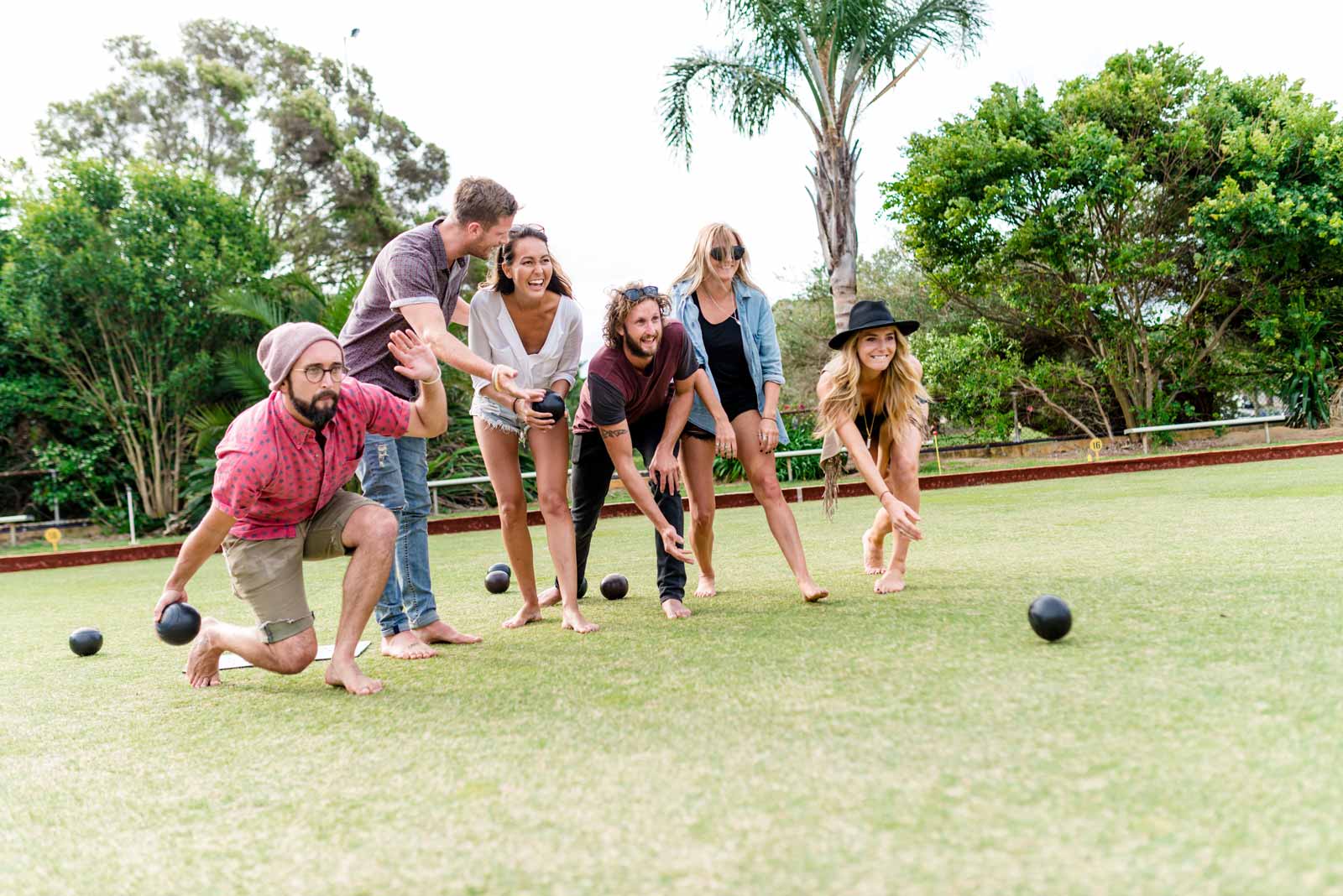 Barefoot lawn bowling