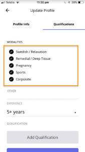 Select Modalities - Bys therapist app