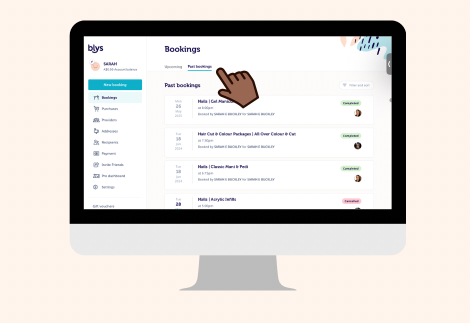 Browse past bookings PC