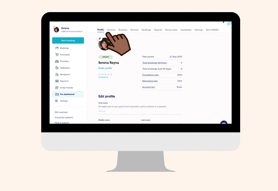 Profile from Pro Dashboard