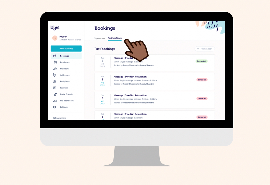 Booking page dashboard