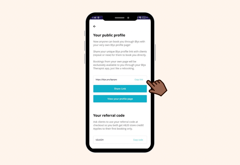 Copy profile link mobile