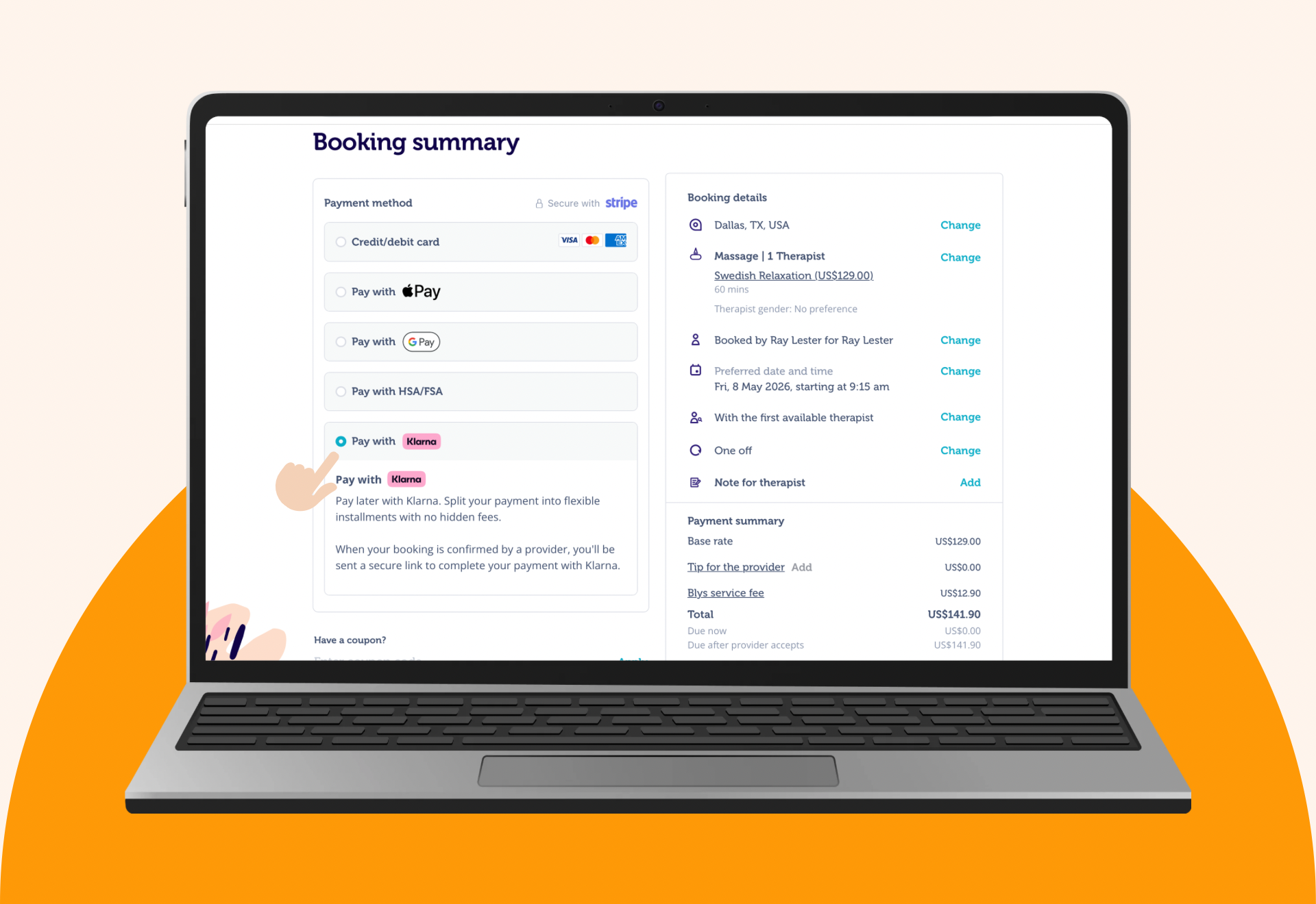 Choose Klarna as payment method PC