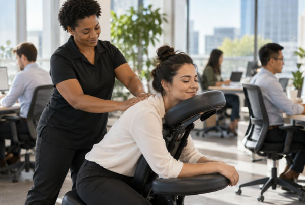Corporate chair massage in a modern office