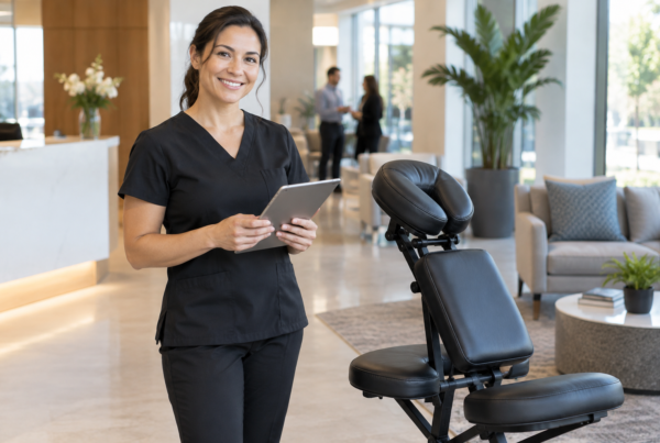 Professional licensed massage therapist in an office